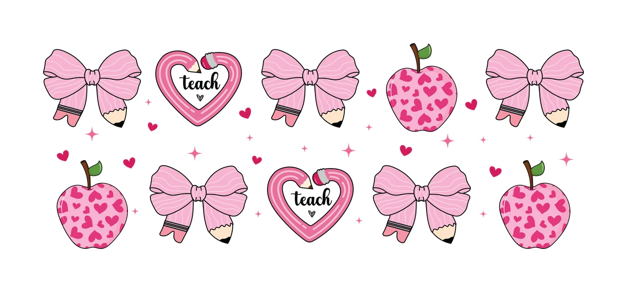 Can Glass Wrap Teach Heart Bows And Apples symbols arranged