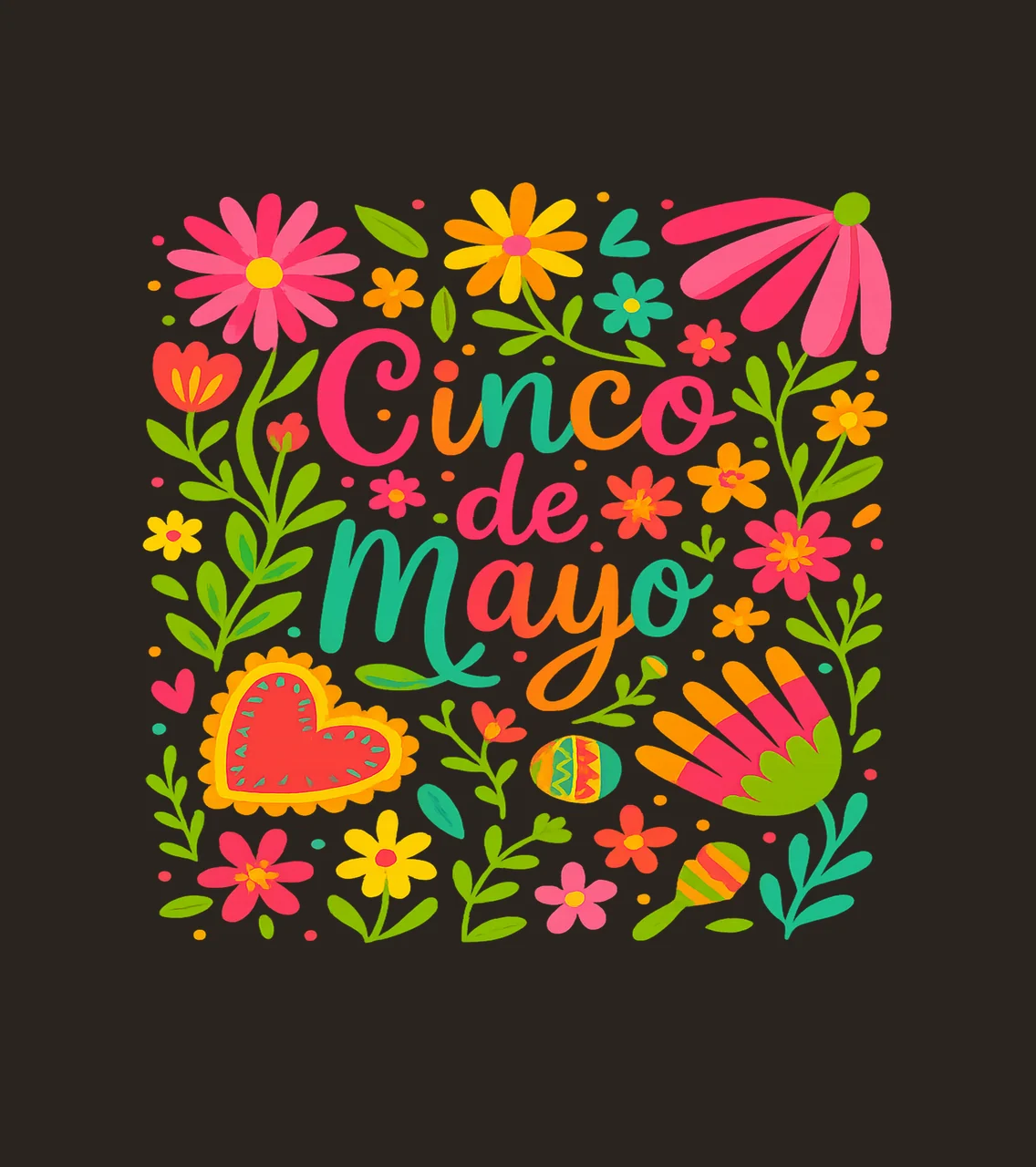 Cinco De Mayo Flowers Forming Rectangular Border leaves contrast preview thumbnail