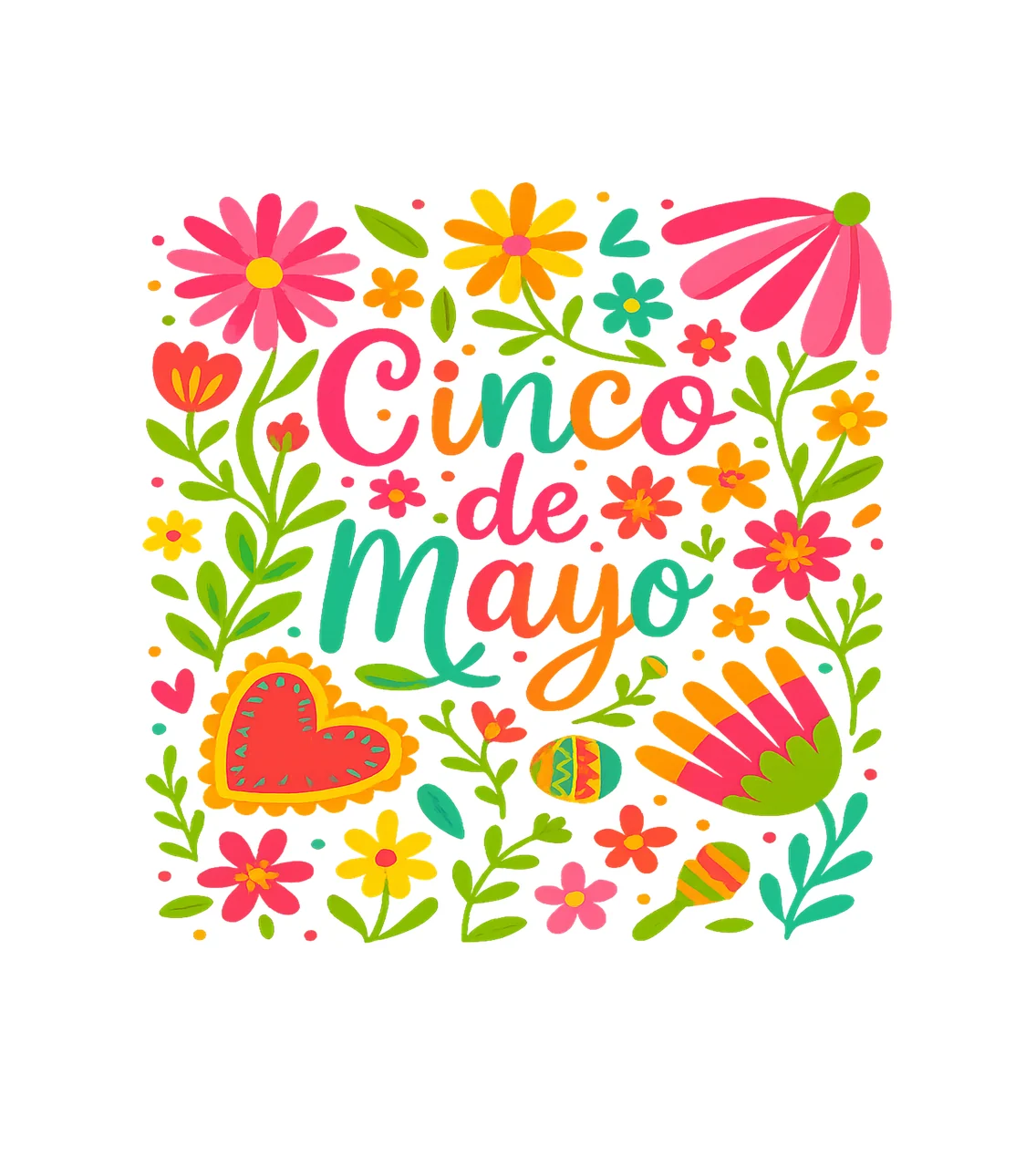 Cinco De Mayo Flowers Forming Rectangular Border leaves