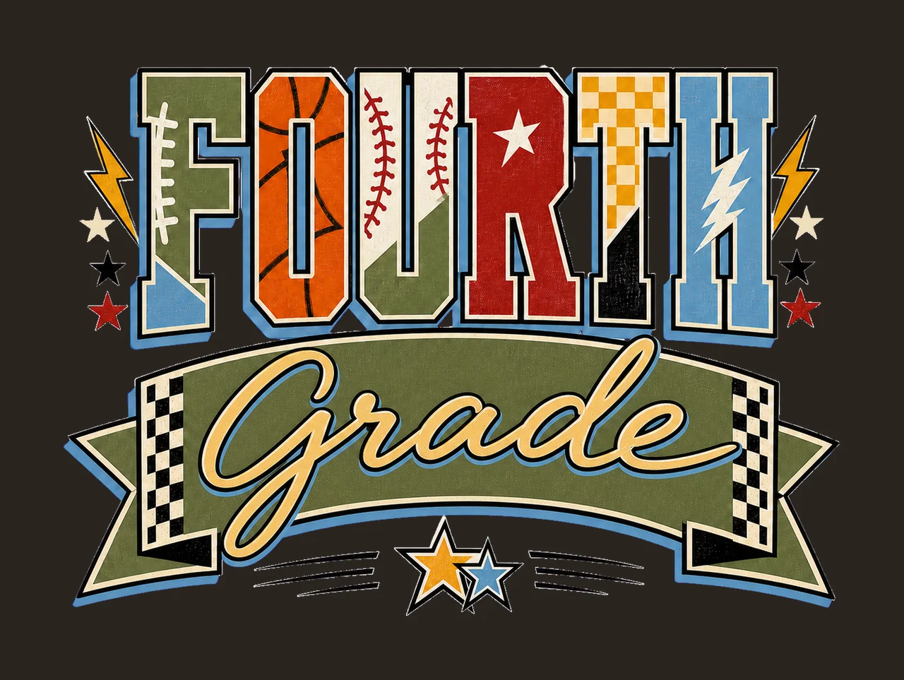 Retro Back to School Boys Fourth Grade Sports sublimation contrast preview thumbnail