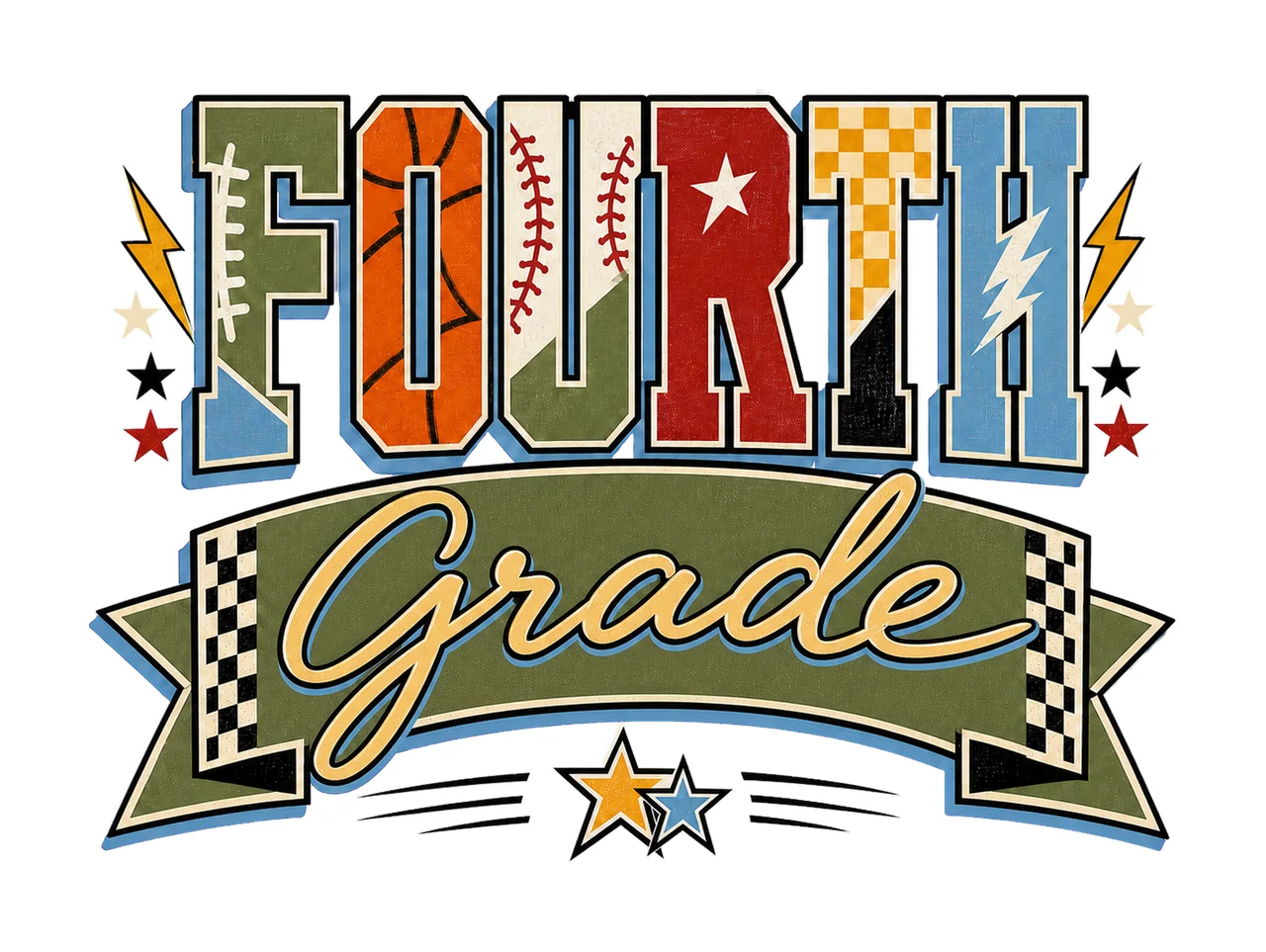 Retro Back to School Boys Fourth Grade Sports sublimation
