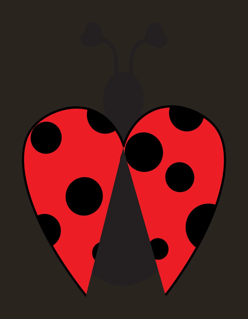 Ladybug with heart-shaped wings Illustration with red wings with black spots, black body, black antennae with heart tips and white background contrast preview thumbnail