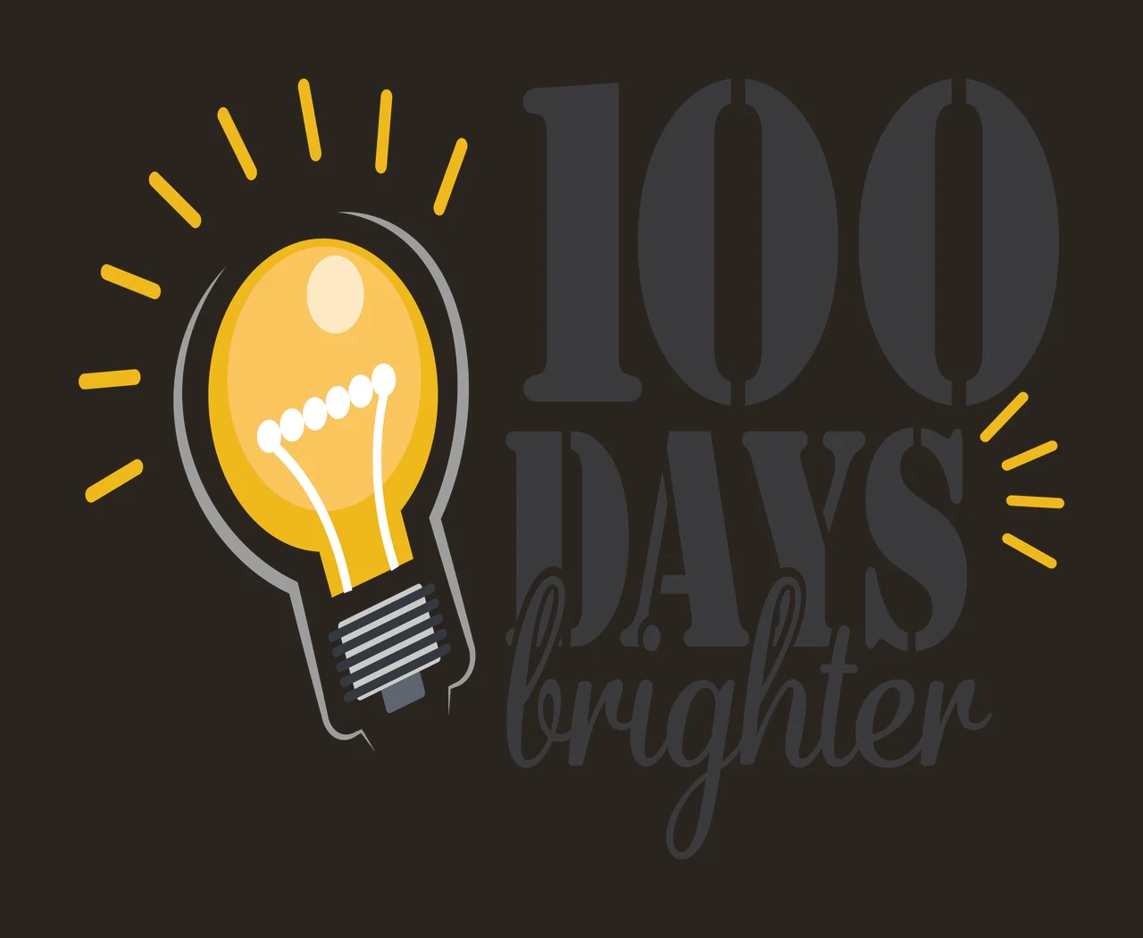 Of School 100 Days Brighter Lightbulb Text glowing light rays contrast preview thumbnail