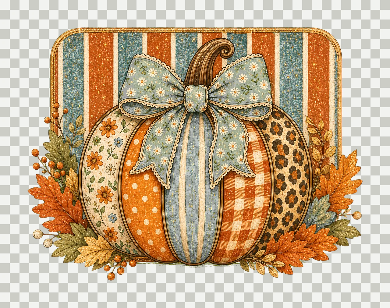 Striped Preppy Fall Pumpkin Glitter Floral Variation D transparency and detail preview thumbnail