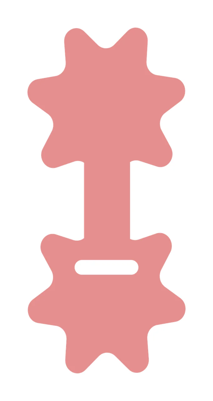 Gear-shaped dumbbell design with pink gear-shaped dumbbell, star-like teeth, central bar and horizontal white cutout