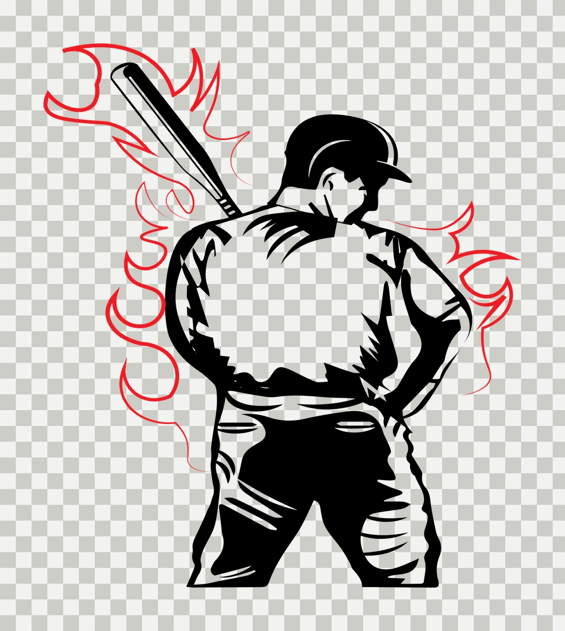 Baseball Player Holding Bat With Stylized Flames helmet graphic transparency and detail preview thumbnail
