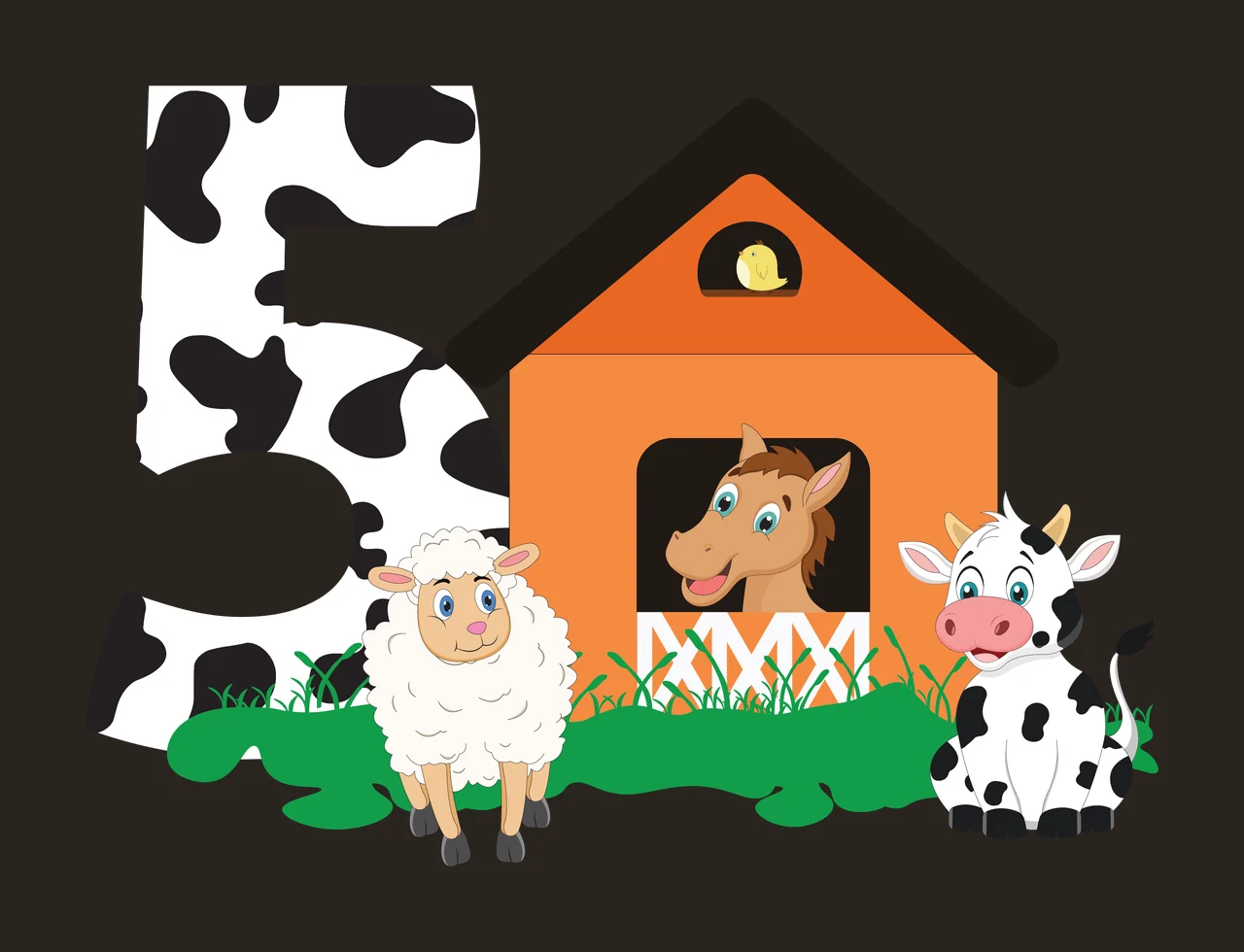 Farm 5 Number Five Theme Silhouette stationary barn cow grass contrast preview thumbnail