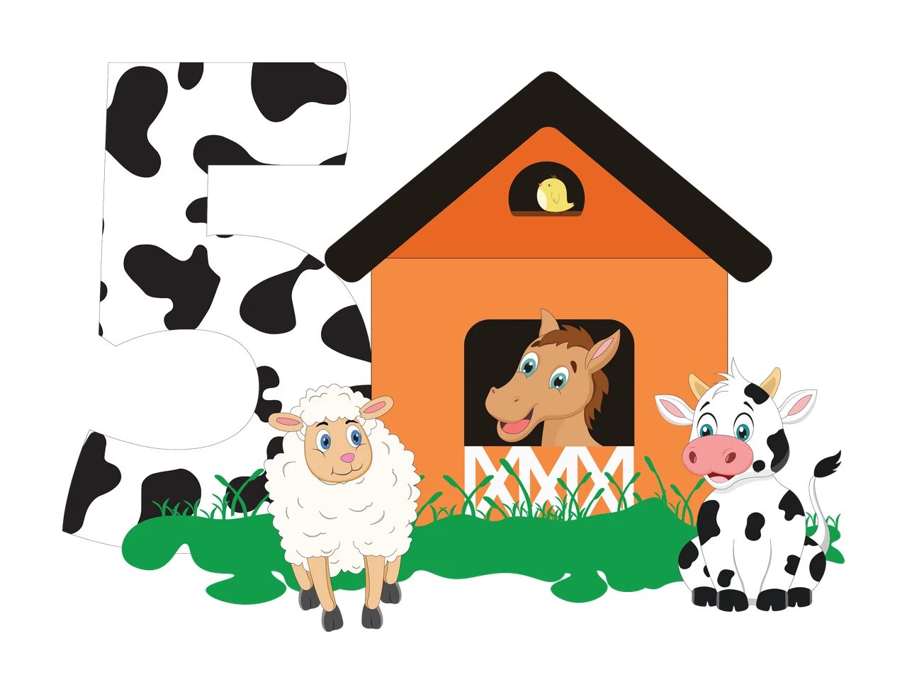 Farm 5 Number Five Theme Silhouette stationary barn cow grass