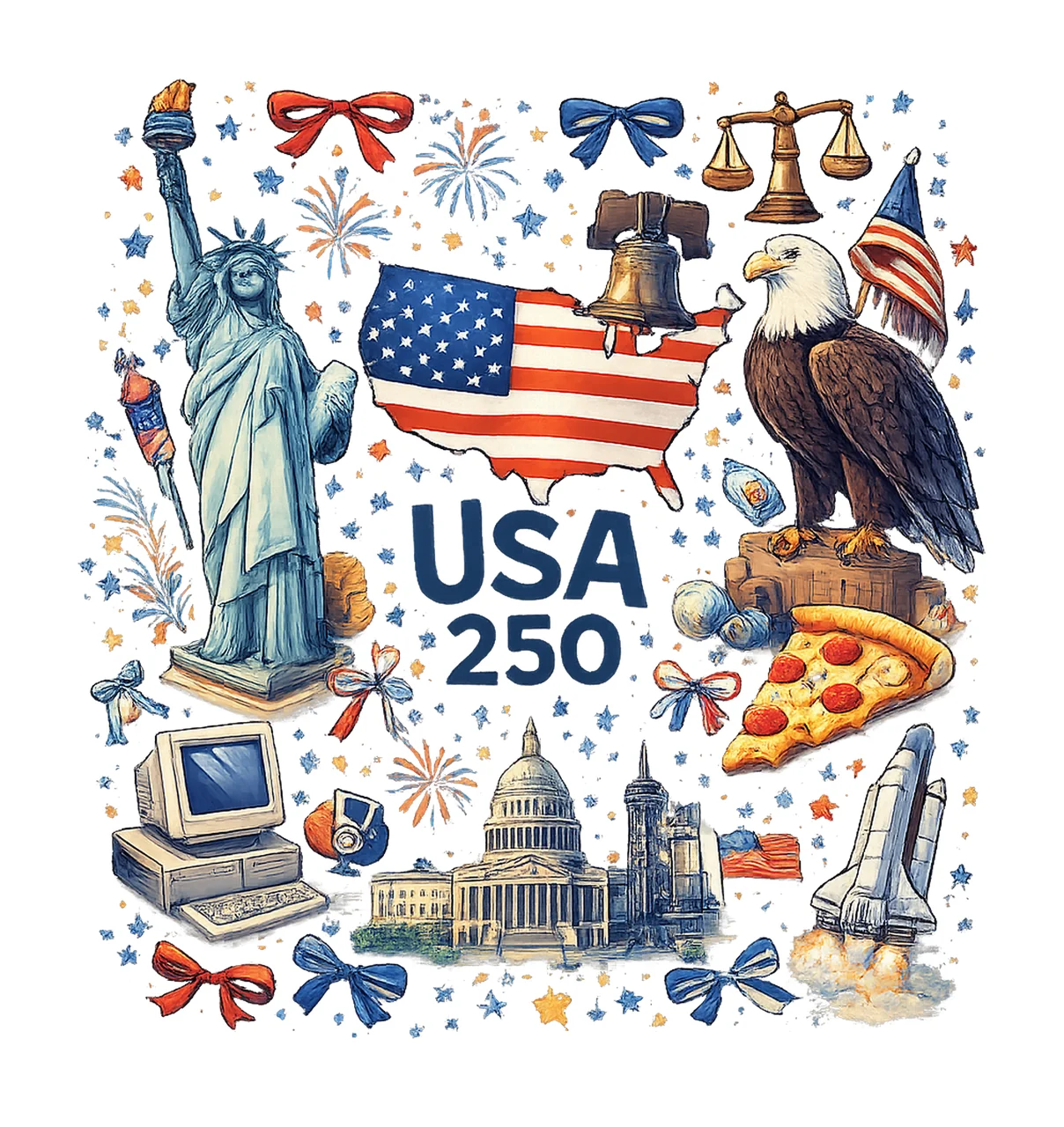 USA 250th Anniversary Doodle Patriotic Sublimation Design