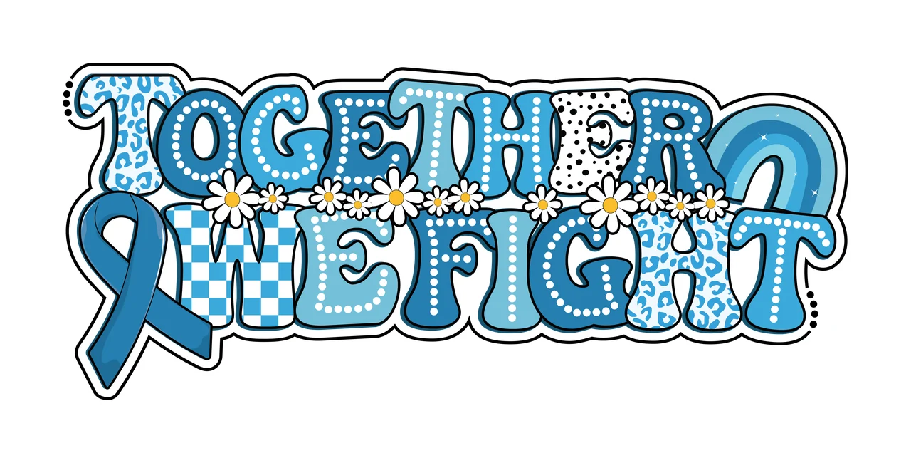 In Together One Fight Text With Ribbon stylized bubble font