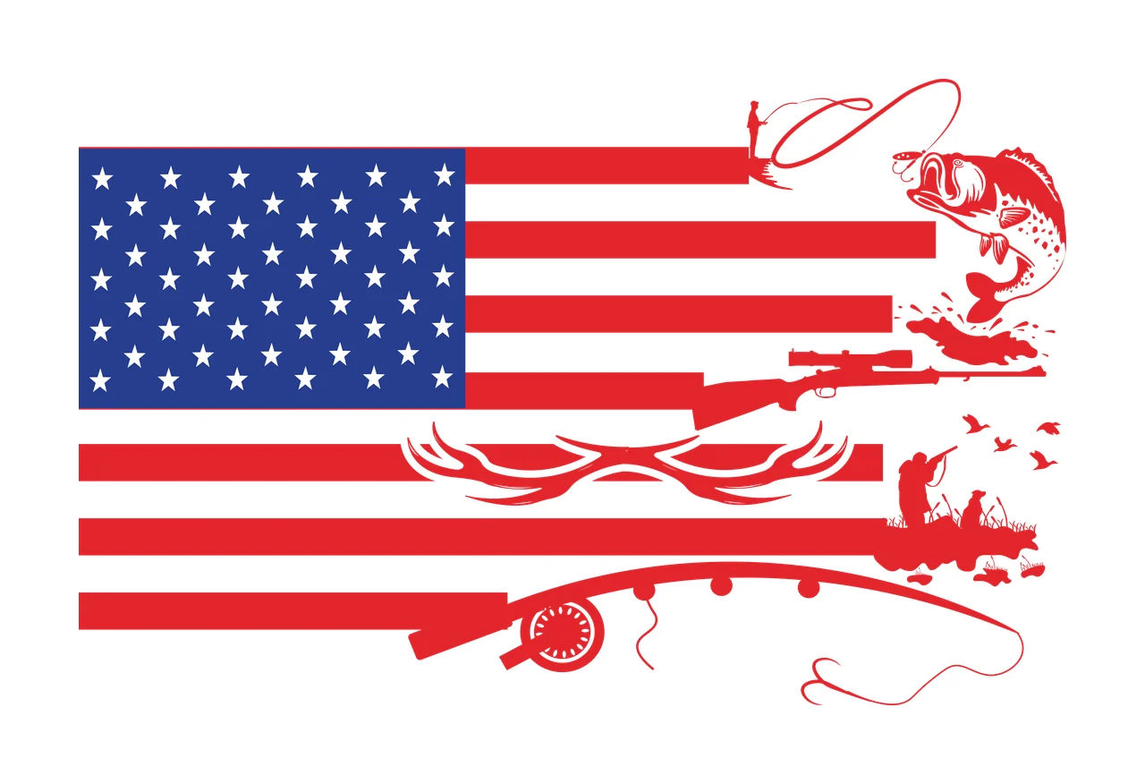 Fishing American Flag With Elements integrated rod fish rifle