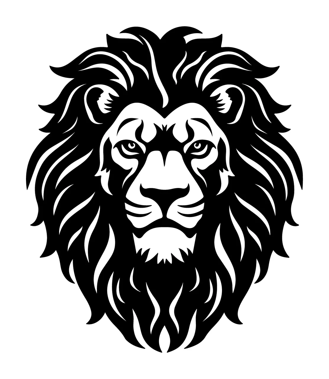 Lion Head Silhouette Portrait staring mane black white animal