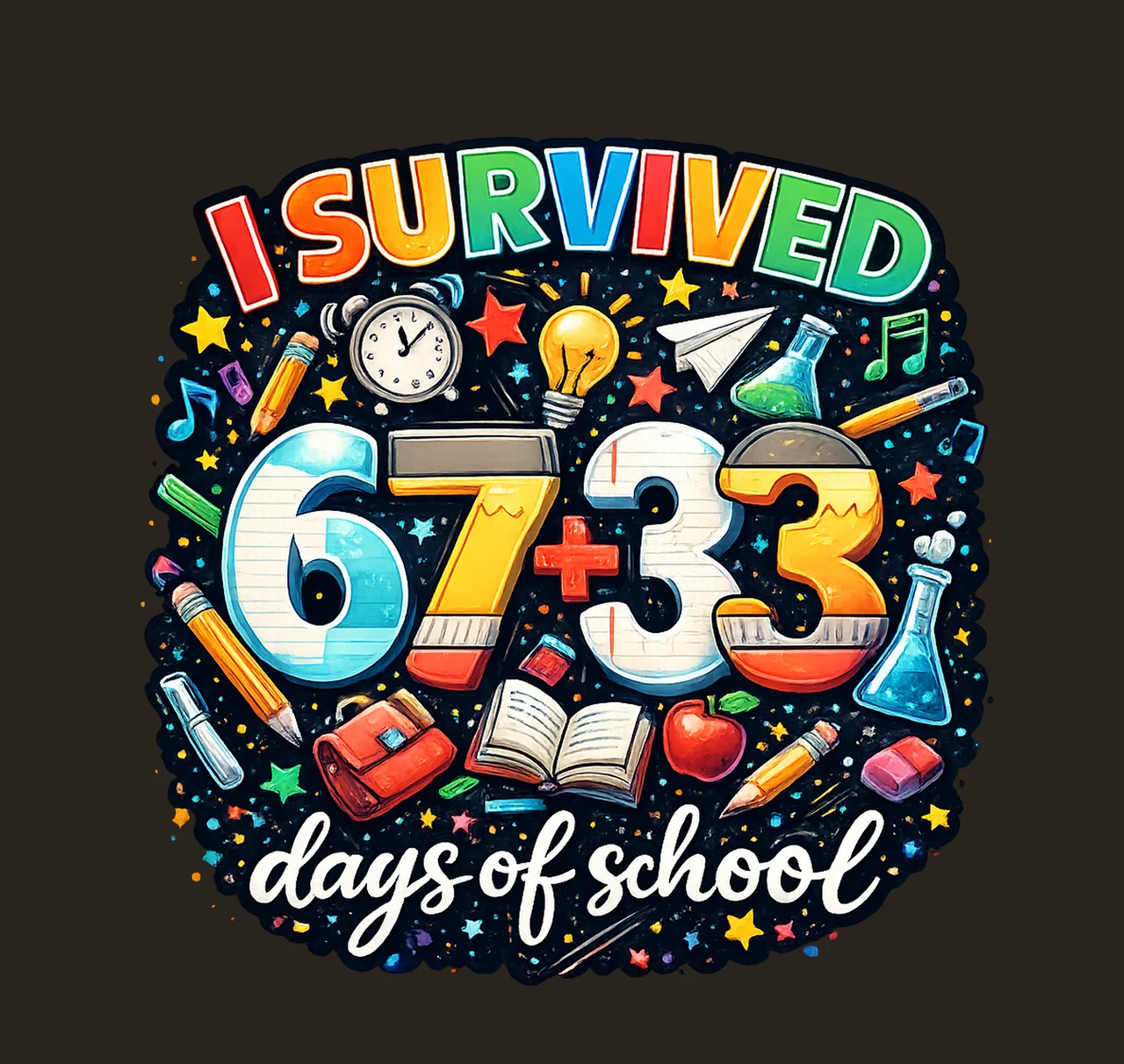 Survived 67 33 Days Of School 100 Days Shirt Design Teacher contrast preview thumbnail