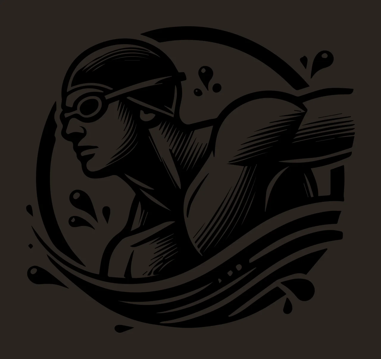 Swimming Swimmer In Profile With Goggles cap water splashes contrast preview thumbnail