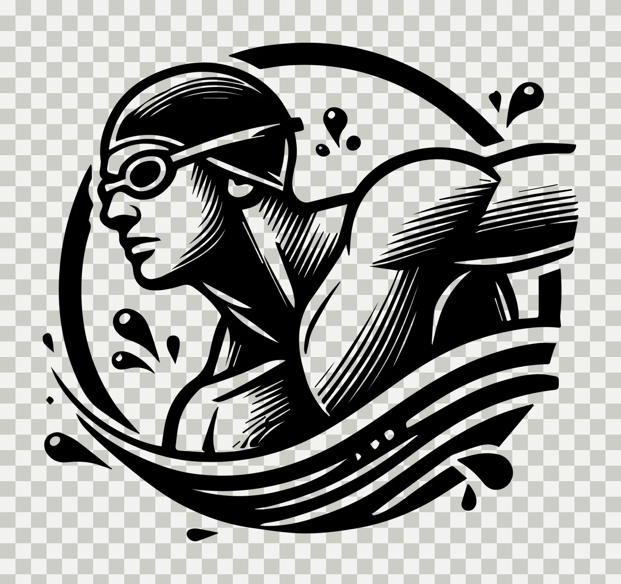 Swimming Swimmer In Profile With Goggles cap water splashes transparency and detail preview thumbnail