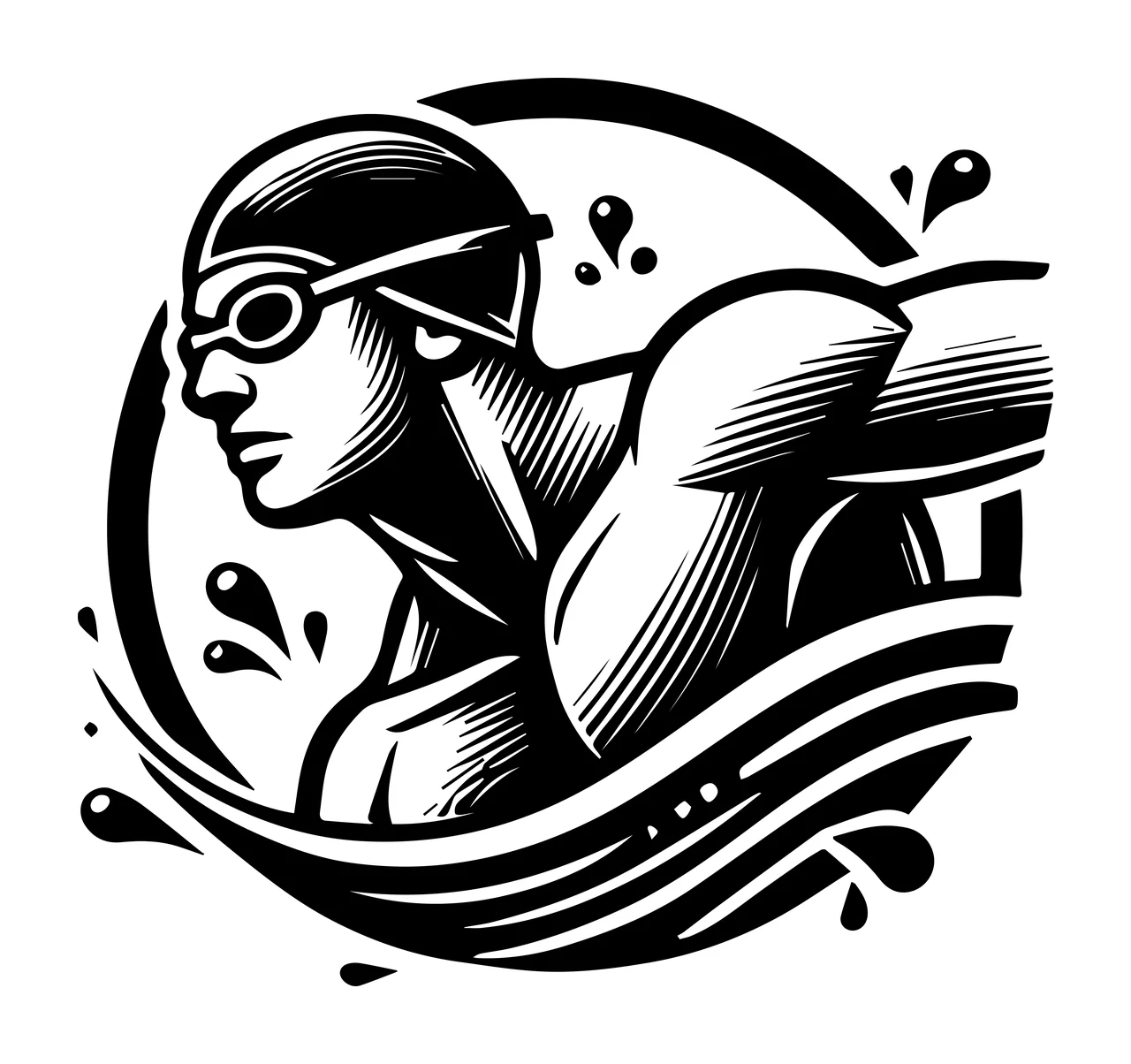 Swimming Swimmer In Profile With Goggles cap water splashes