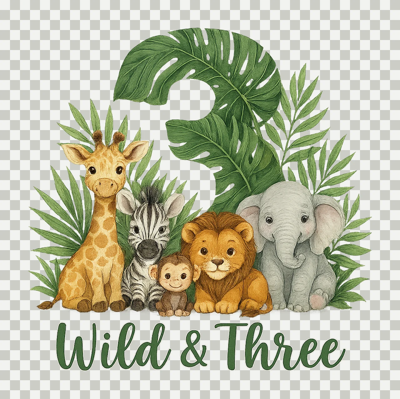 Wild and Three Safari Animals 3rd Birthday Jungle Party transparency and detail preview thumbnail