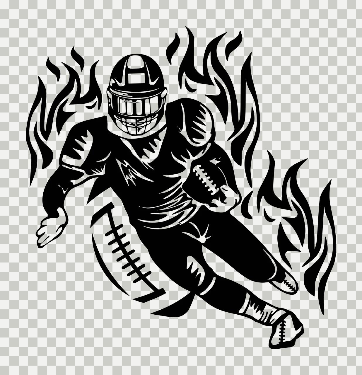 Fire Football Player Running person helmet black white flames transparency and detail preview thumbnail