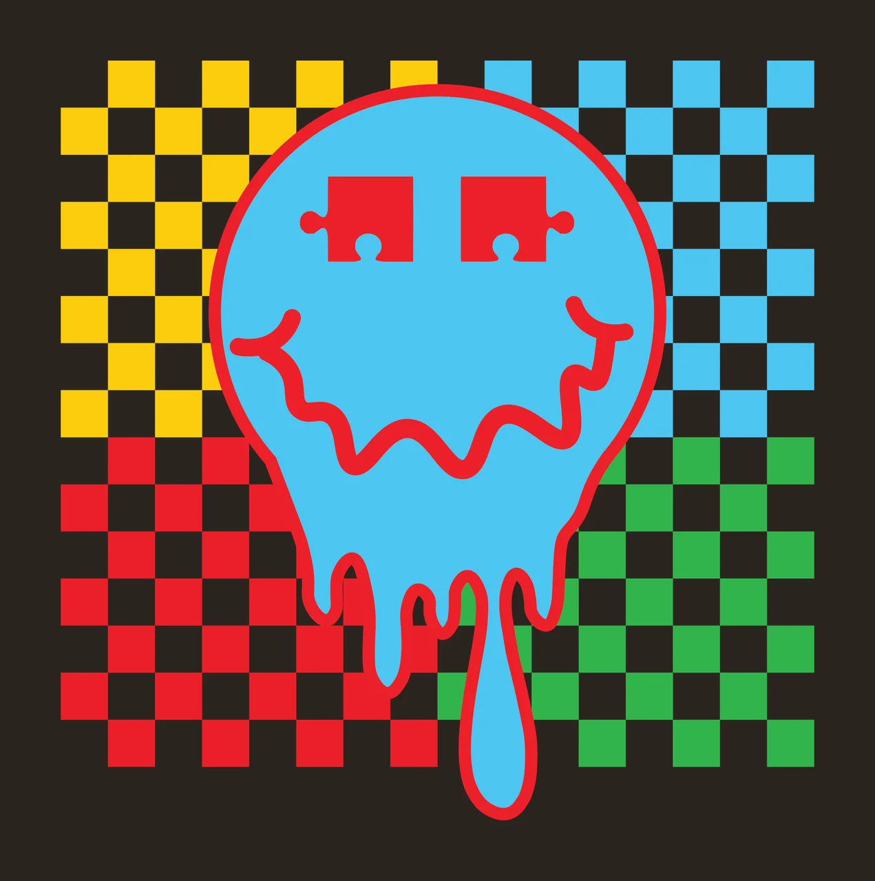 Dripping Shape Over Checkered Square Pattern droplets checkerboard contrast preview thumbnail