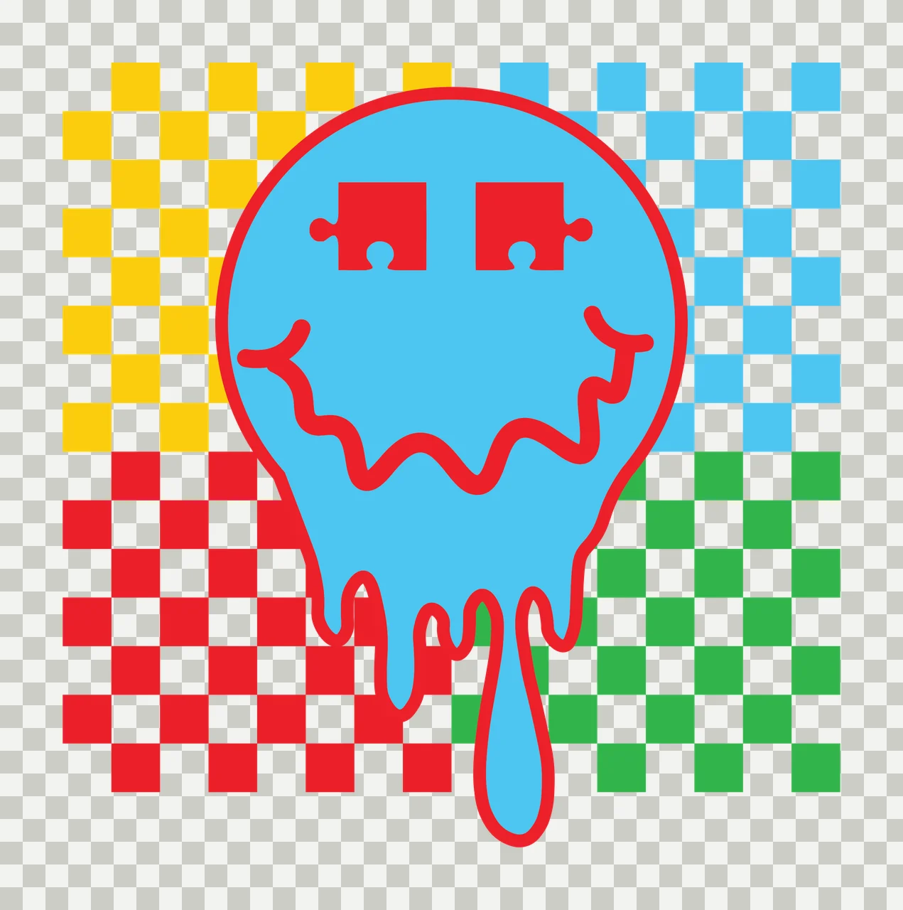 Dripping Shape Over Checkered Square Pattern droplets checkerboard transparency and detail preview thumbnail