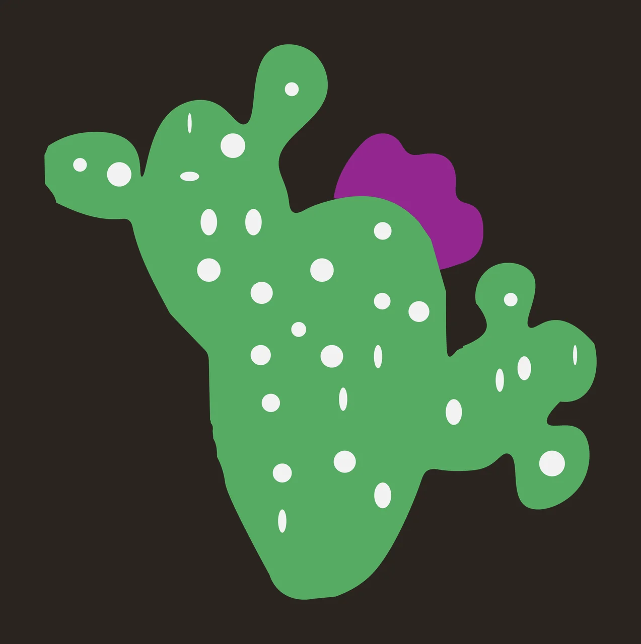 Prickly pear cactus with purple flower Illustration with green cactus body and white dots contrast preview thumbnail
