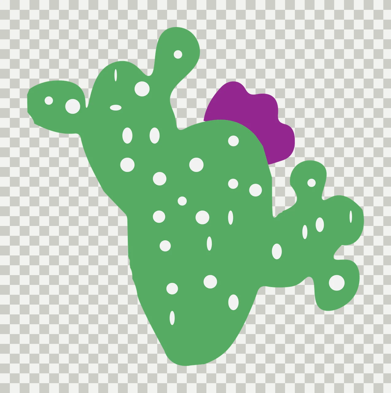 Prickly pear cactus with purple flower Illustration with green cactus body and white dots transparency and detail preview thumbnail
