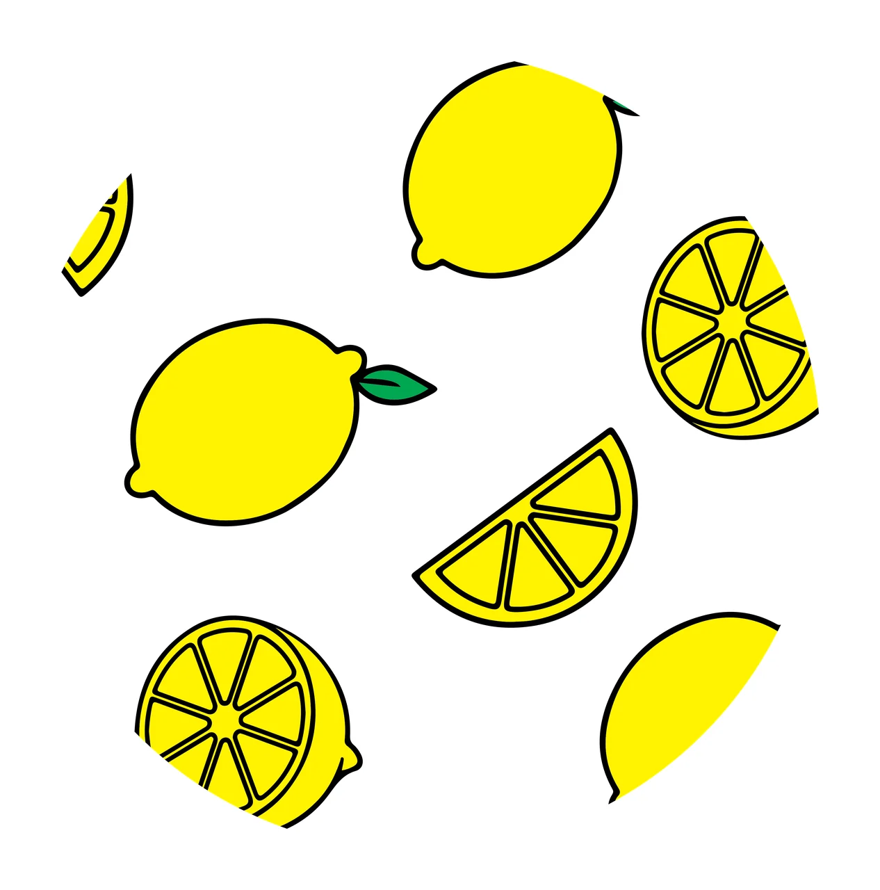 Keychain Lemon And Slice Pattern Circle leaves graphic outline