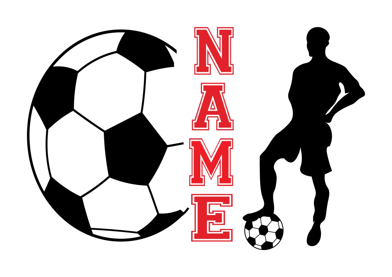 Soccer Name Text With Player standing ball person silhouette