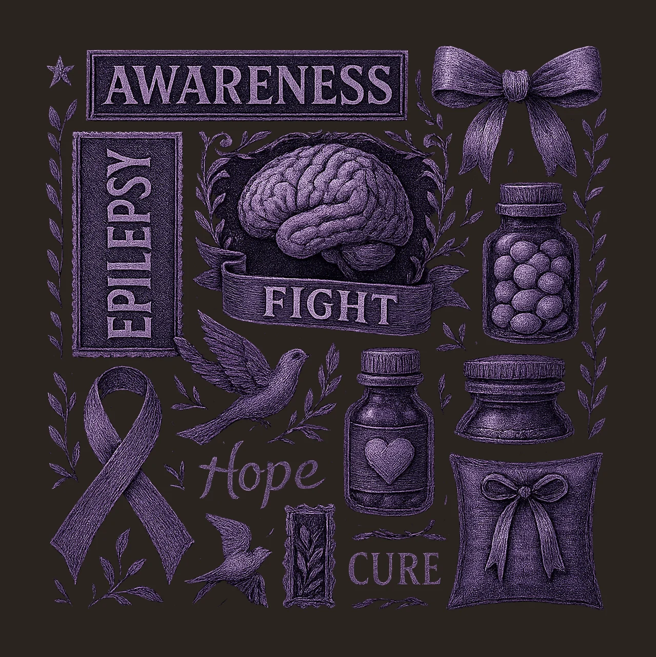 Epilepsy Awareness Purple Ribbon Design Brain Health Artwork contrast preview thumbnail