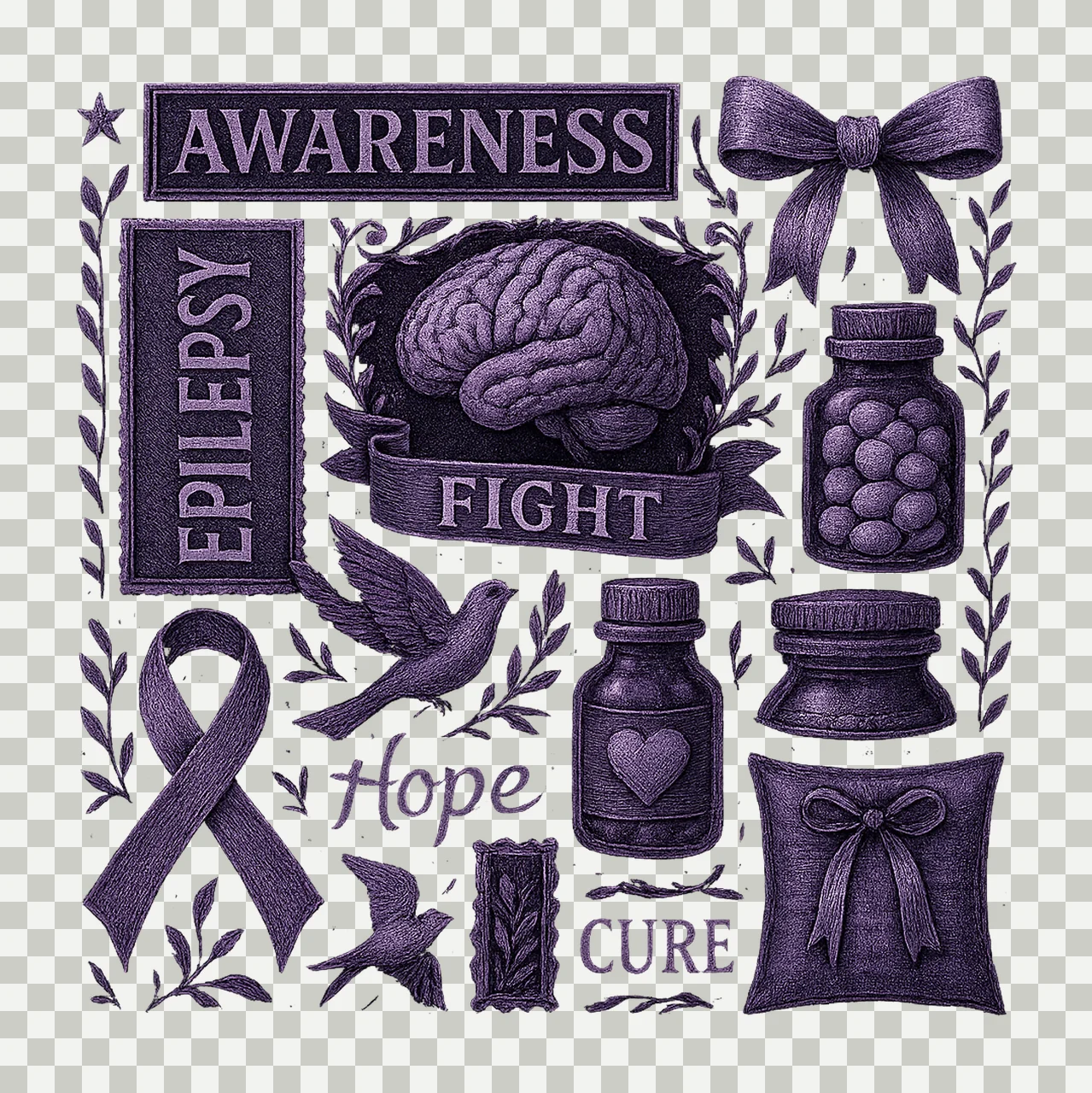 Epilepsy Awareness Purple Ribbon Design Brain Health Artwork transparency and detail preview thumbnail