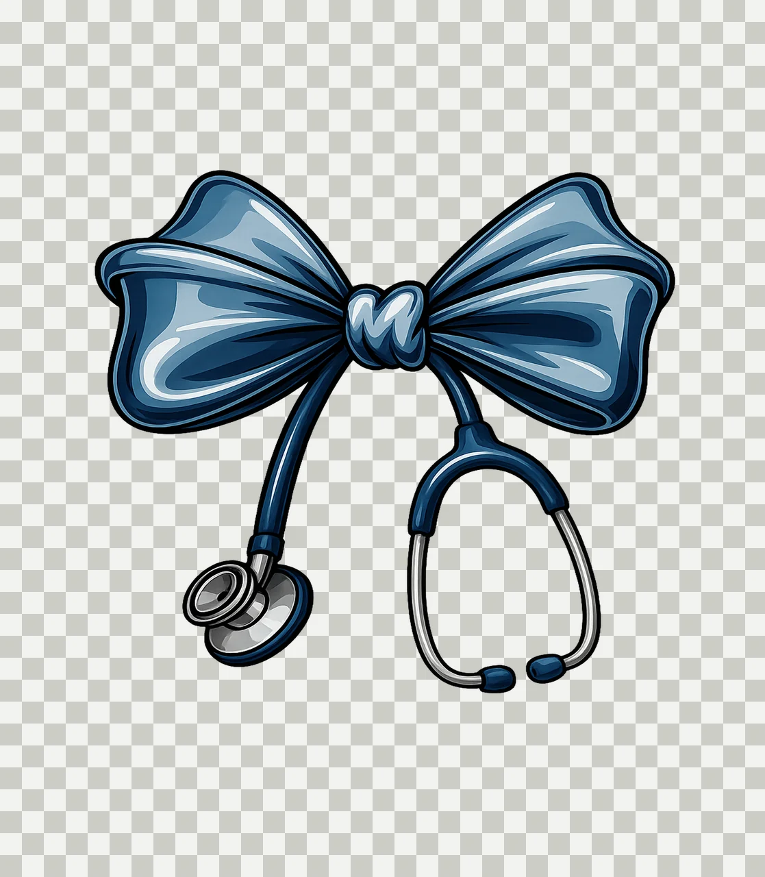 Bow Tied With Stethoscope And Glossy In Blue ribbon medical transparency and detail preview thumbnail