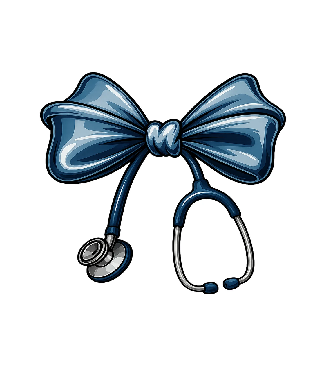 Bow Tied With Stethoscope And Glossy In Blue ribbon medical
