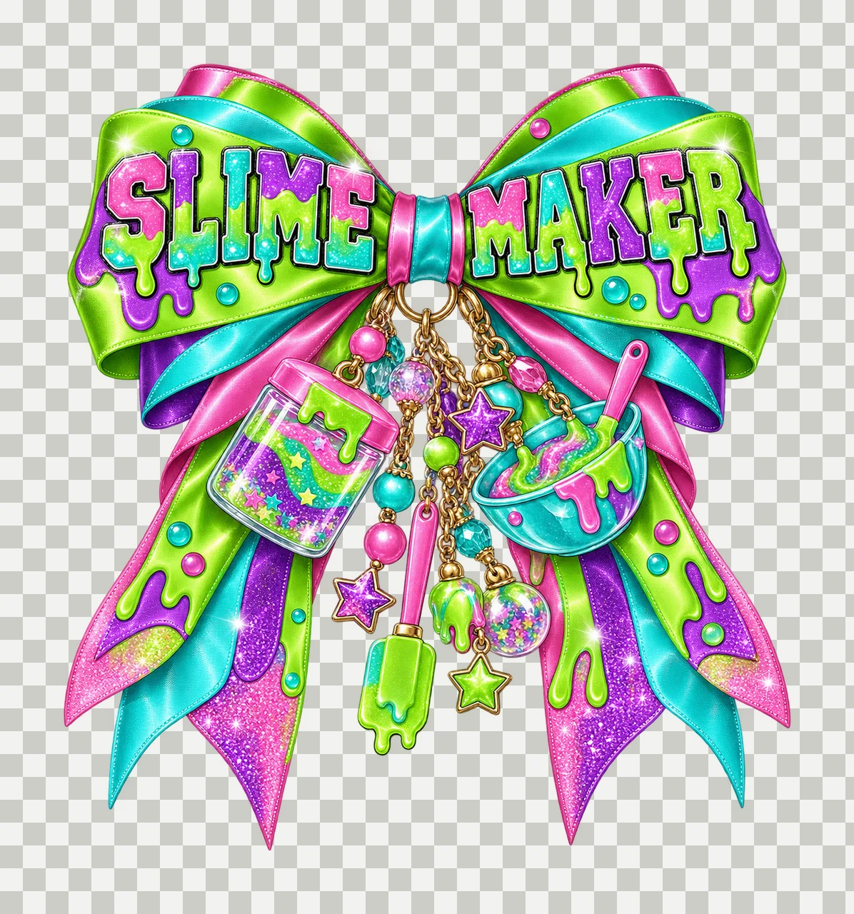 Slime Maker Bow Charm PNG, Coquette Ribbon Sublimation, Transparent Digital Download transparency and detail preview thumbnail