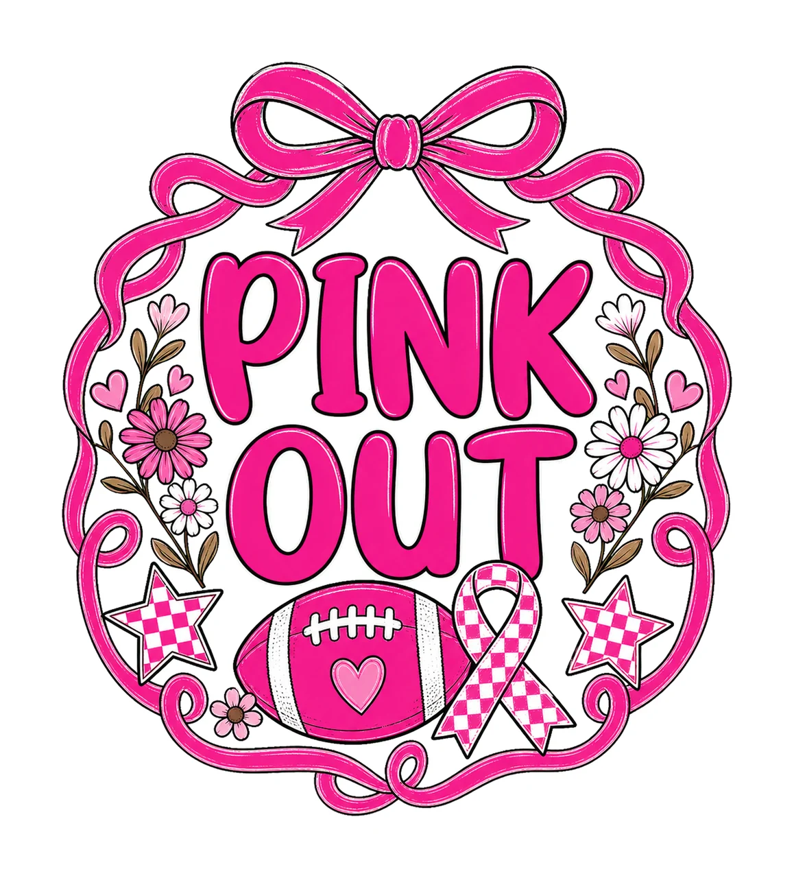 Preppy Football Pink Out Coquette Breast Cancer Variation C