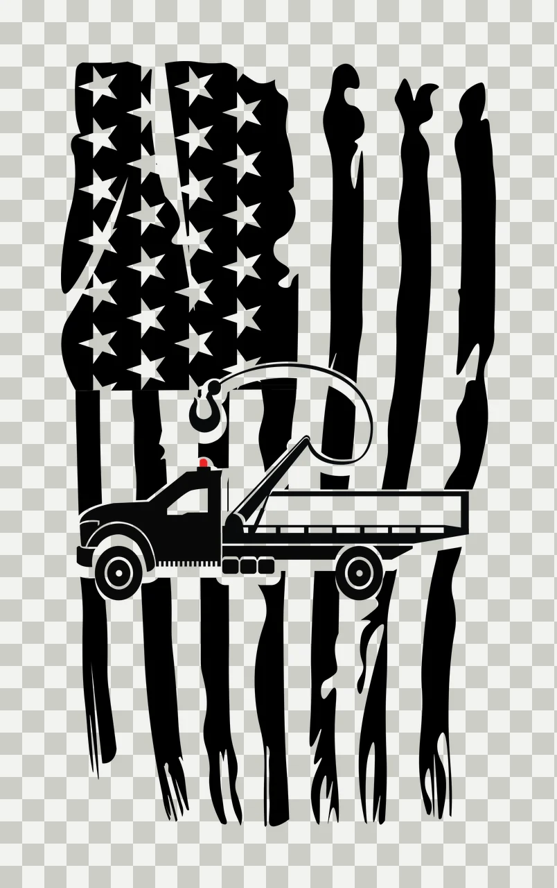 Tow truck with Stars, Stripes, Hook in Black, White Graphic silhouette Style transparency and detail preview thumbnail