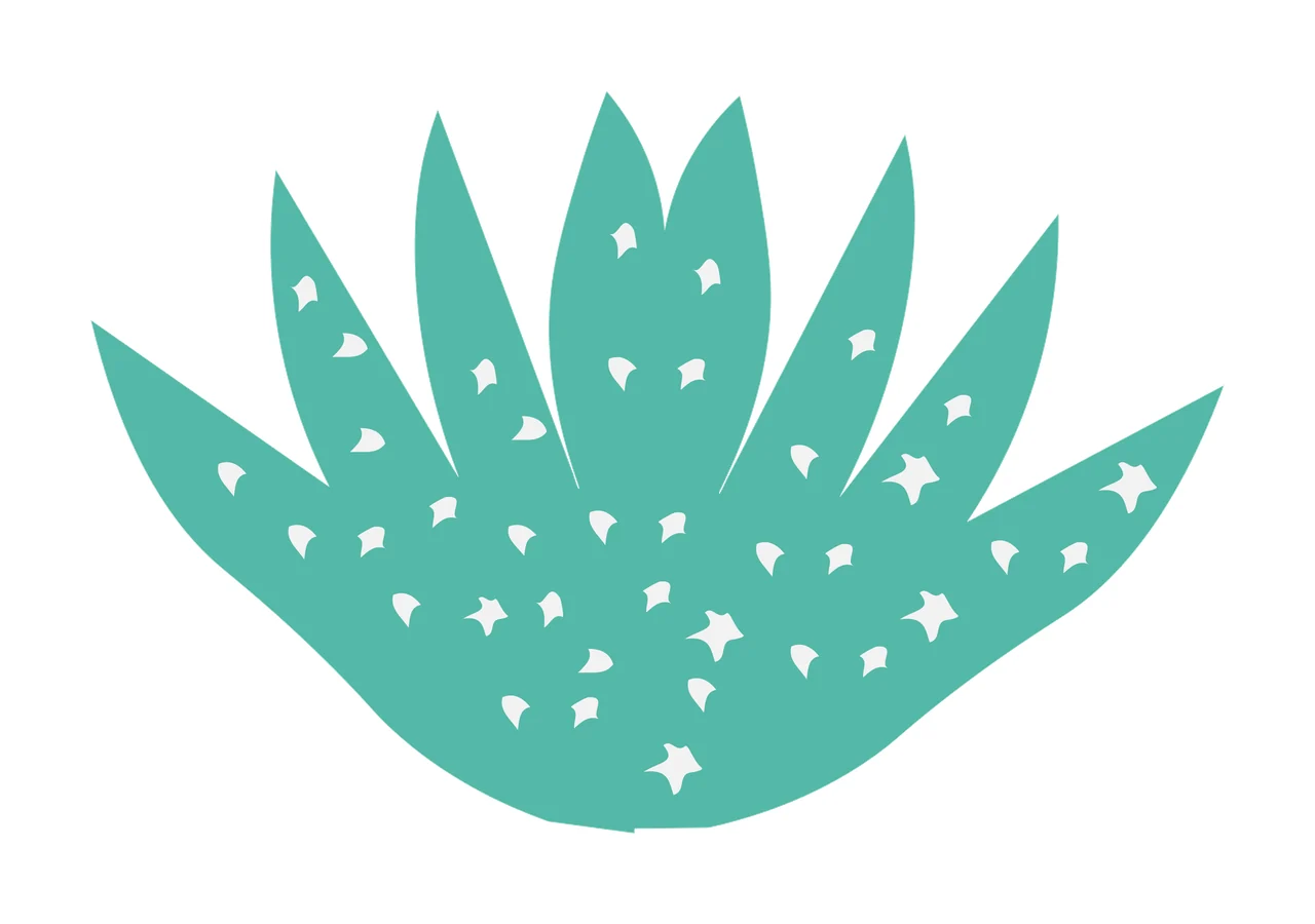 Teal cactus-like plant with white star and teardrop cutouts Illustration