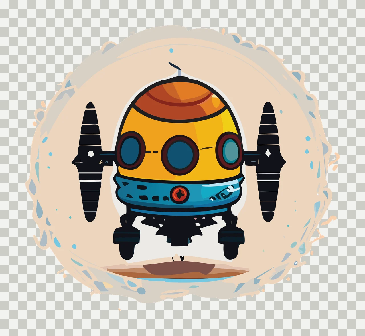 Circular Robot Head Inside Brushstroke stationary circle sketch transparency and detail preview thumbnail