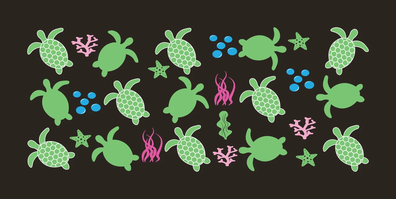 Can Glass Wrap Black Sea Turtle Pattern Collage swimming starfish contrast preview thumbnail