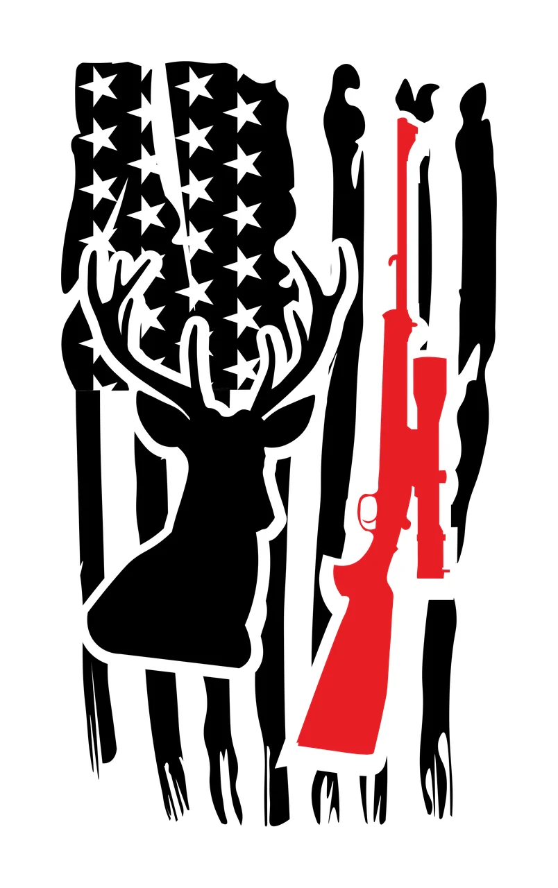 Hunting Deer Silhouette With Rifle Flag and Overlapping Graphic design