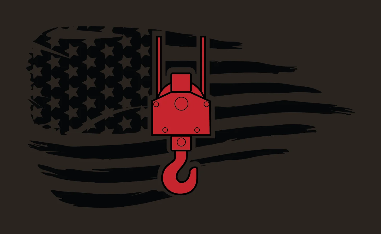 Crane Flag American With Construction Hook waving stars stripes contrast preview thumbnail
