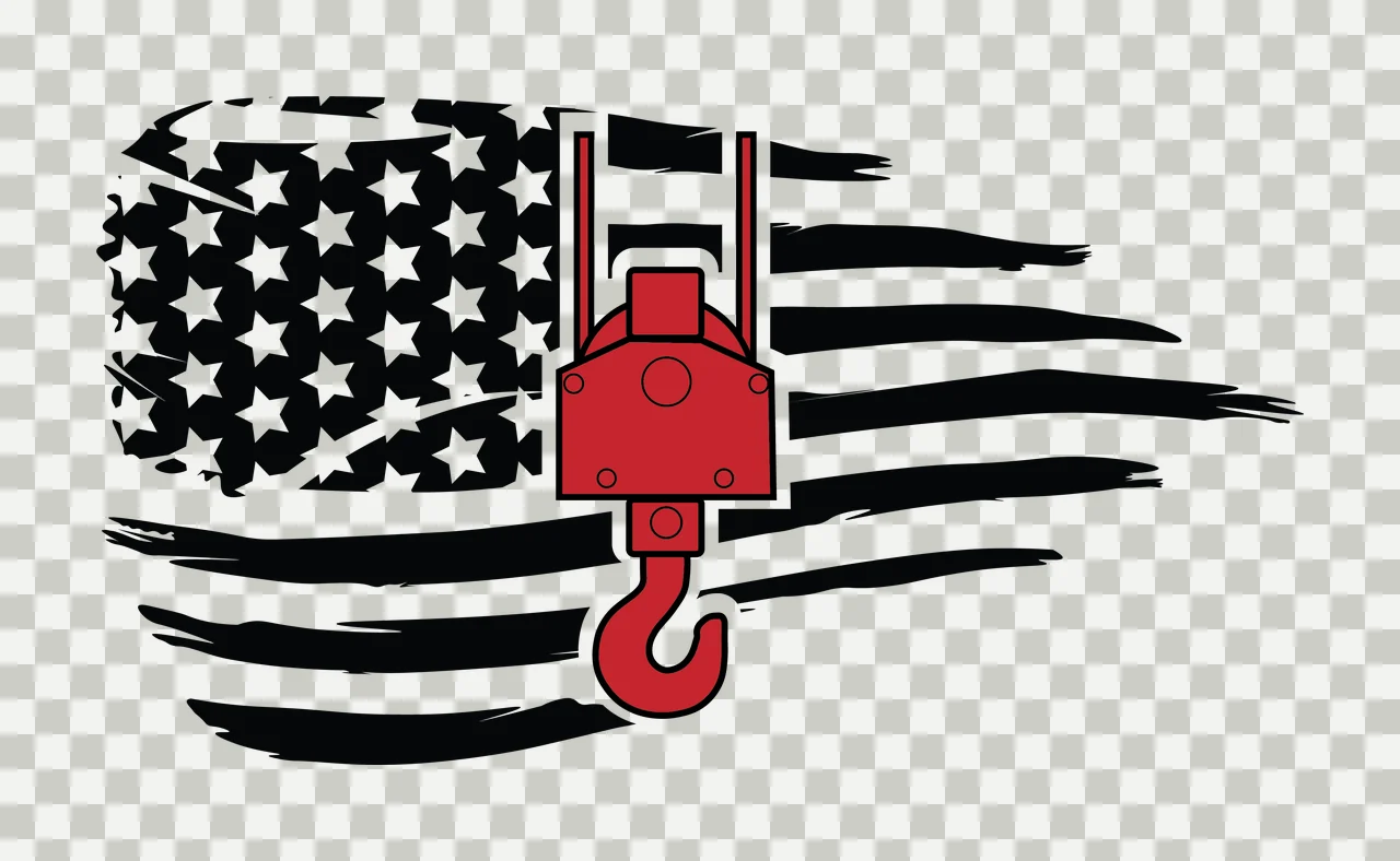 Crane Flag American With Construction Hook waving stars stripes transparency and detail preview thumbnail