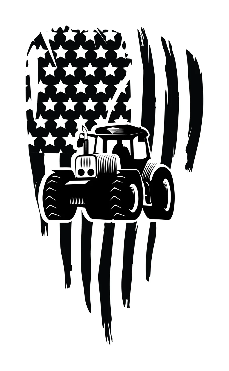 Tractor Flag Over American Silhouette stars stripes wheels