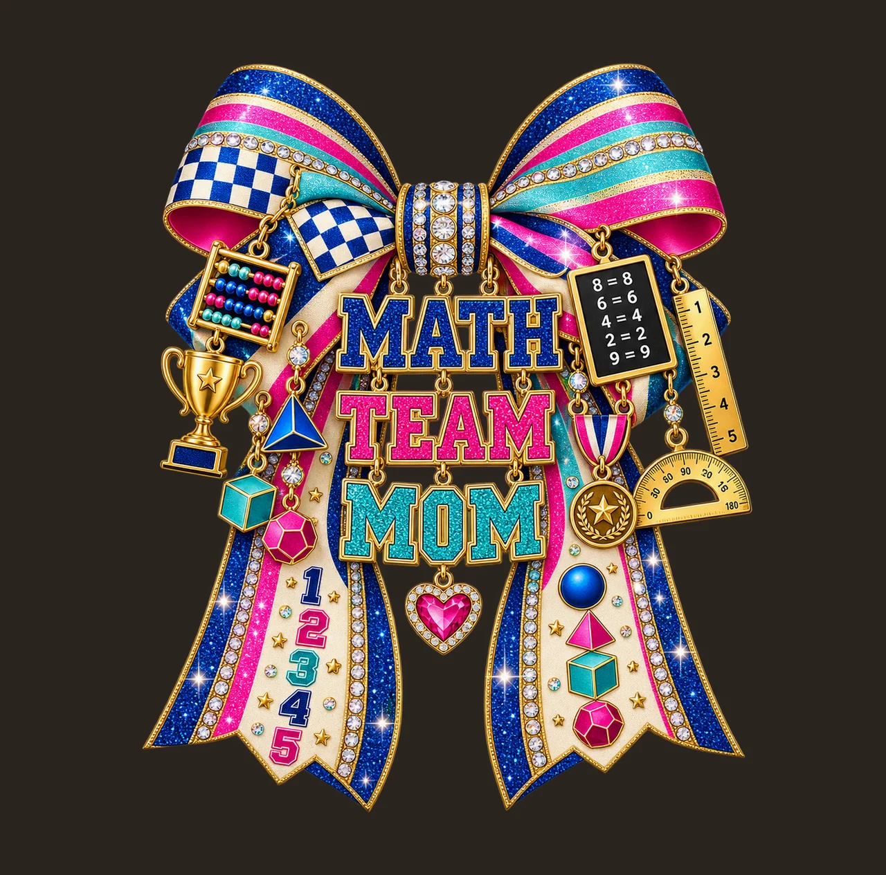 Math Team Mom Bow Charm PNG, Patterned Varsity Mom Ribbon Clipart, Transparent Sublimation Digital Download contrast preview thumbnail