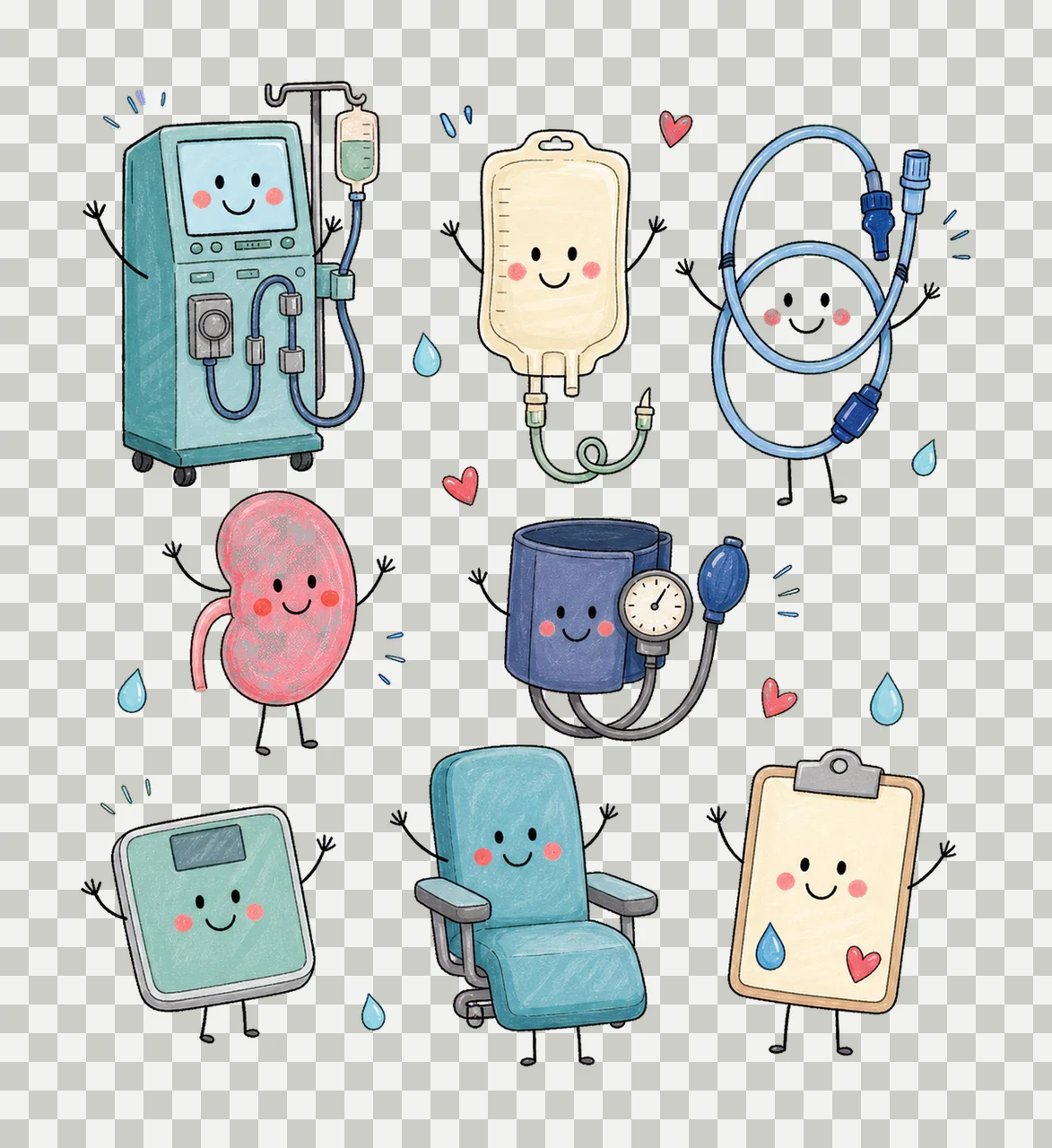 Dialysis Nurse Doodle Crew Cute Kidney Variation A transparency and detail preview thumbnail