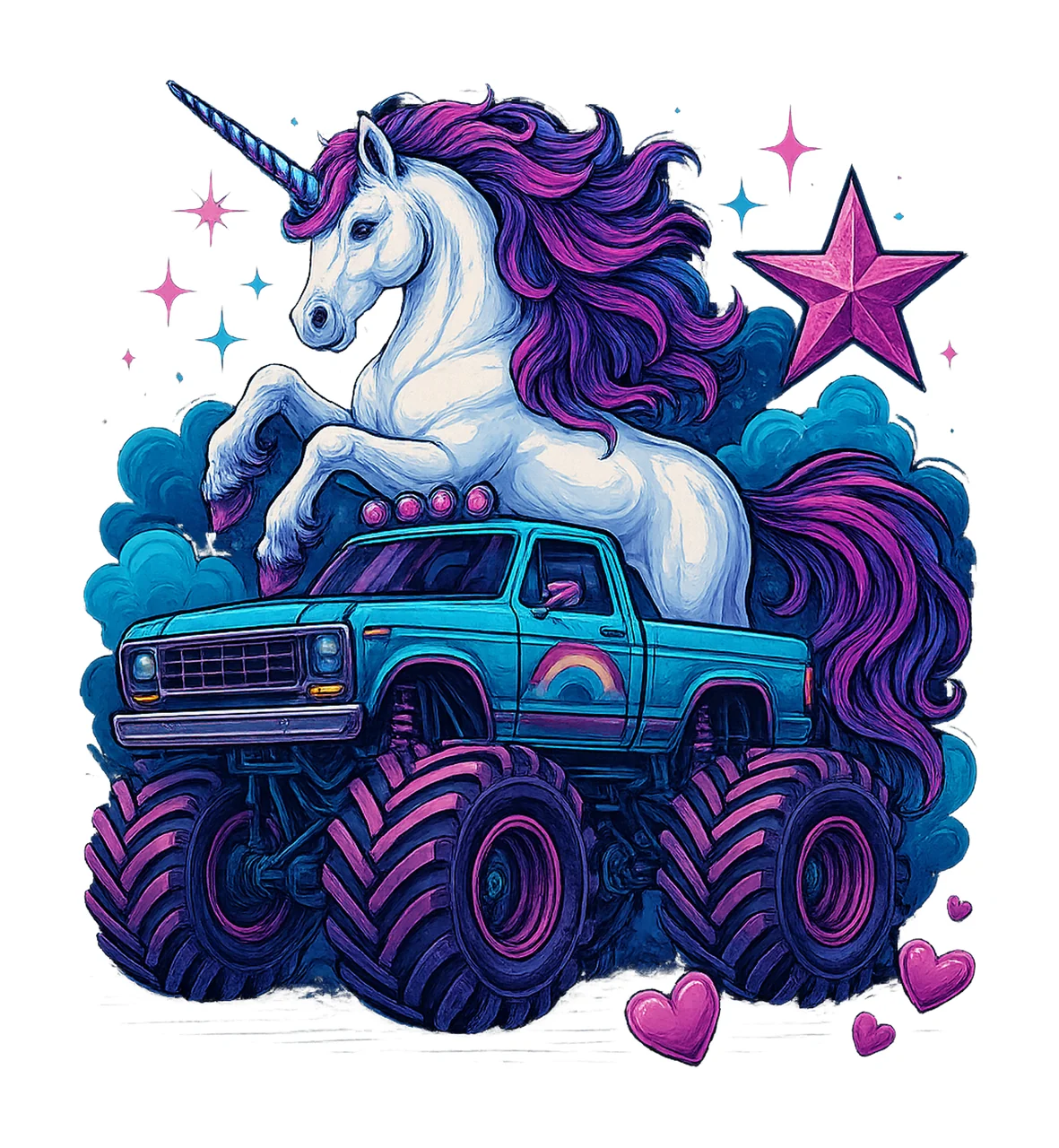 Unicorn Monster Truck Rainbow Fantasy Art Sublimation Design