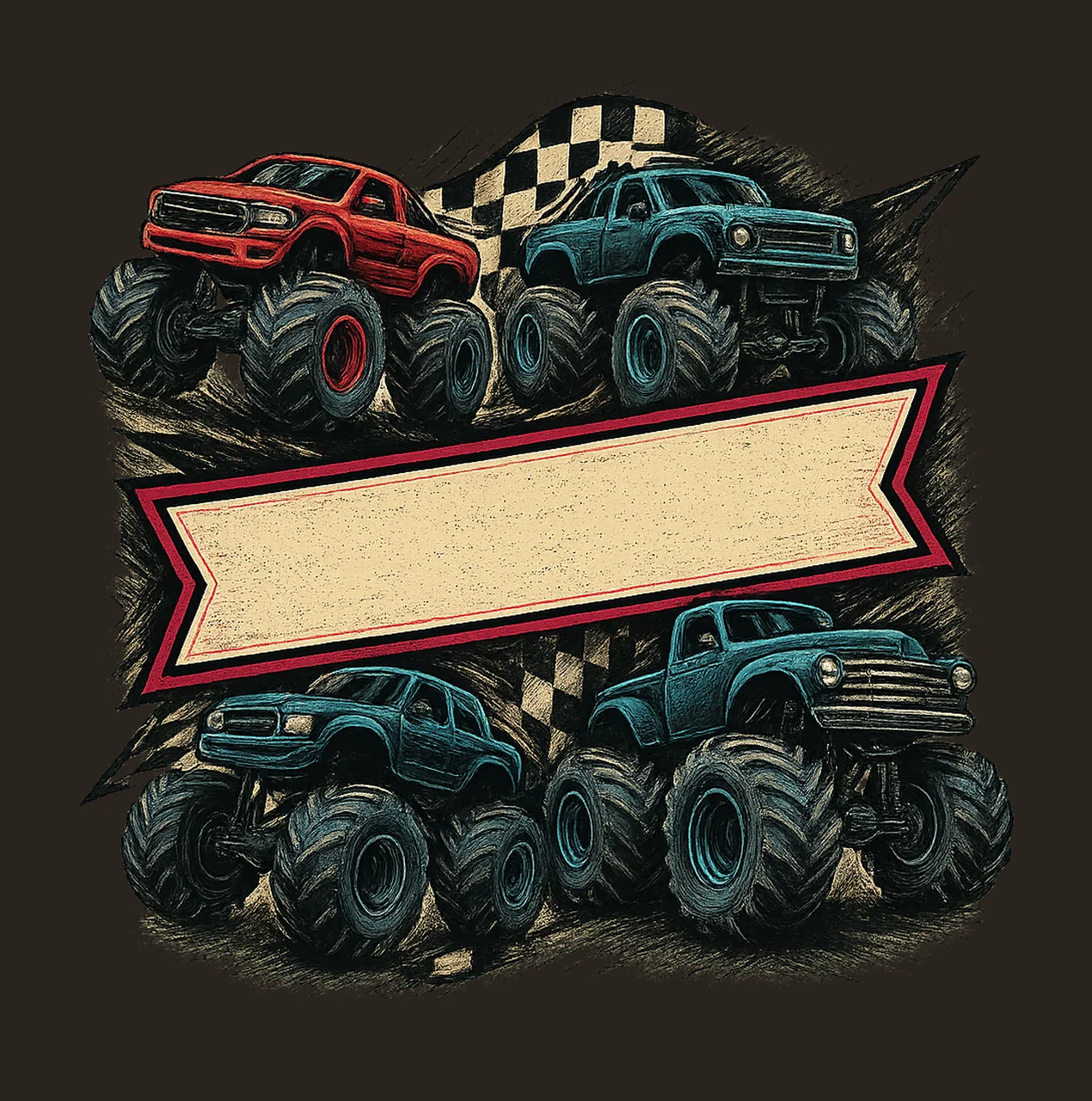 Neon Pink Monster Truck Mama Checkered Flag Sublimation Off contrast preview thumbnail