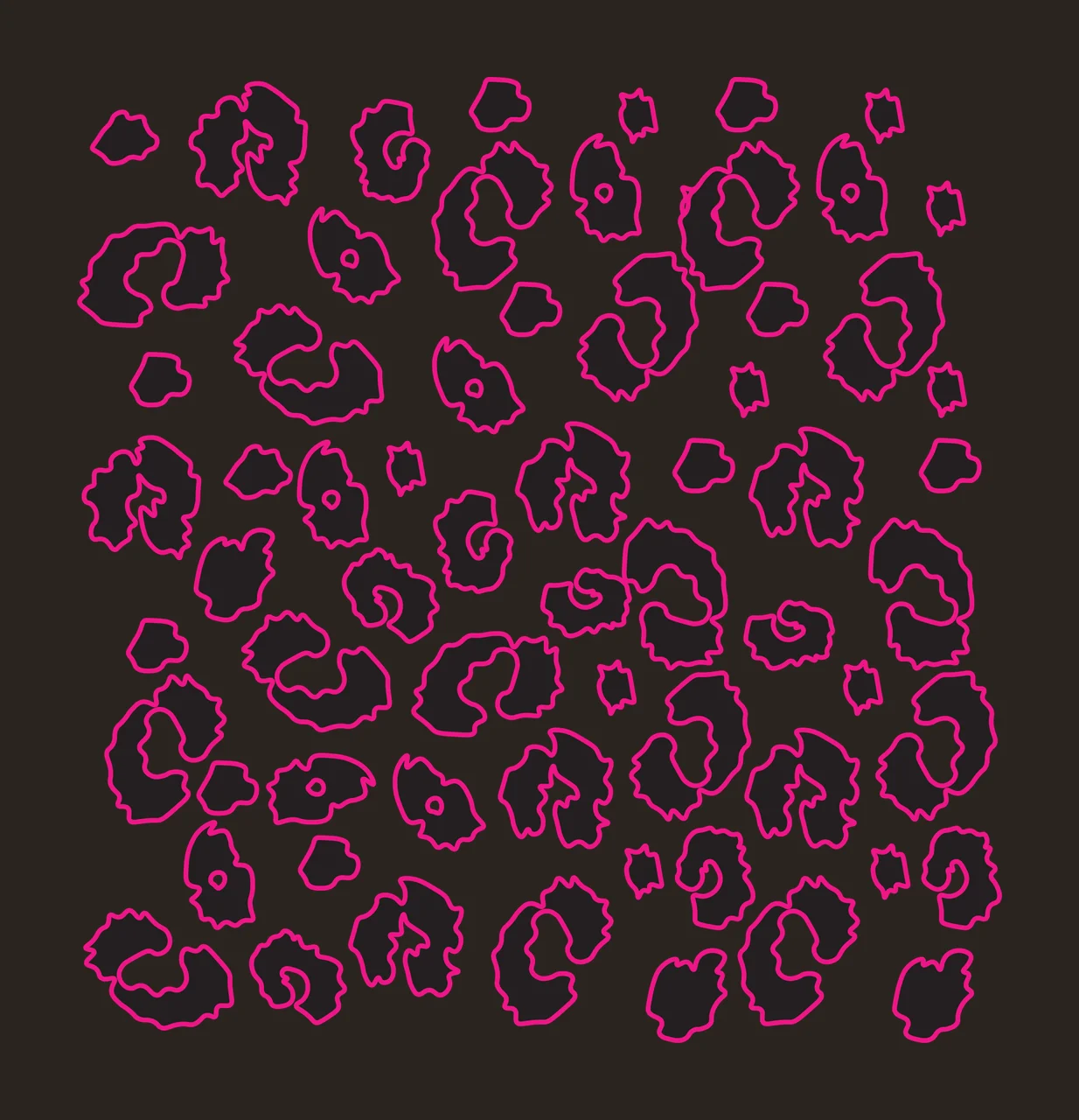 Leopard spot pattern Illustration with black leopard spots, bright pink outlines and white background contrast preview thumbnail