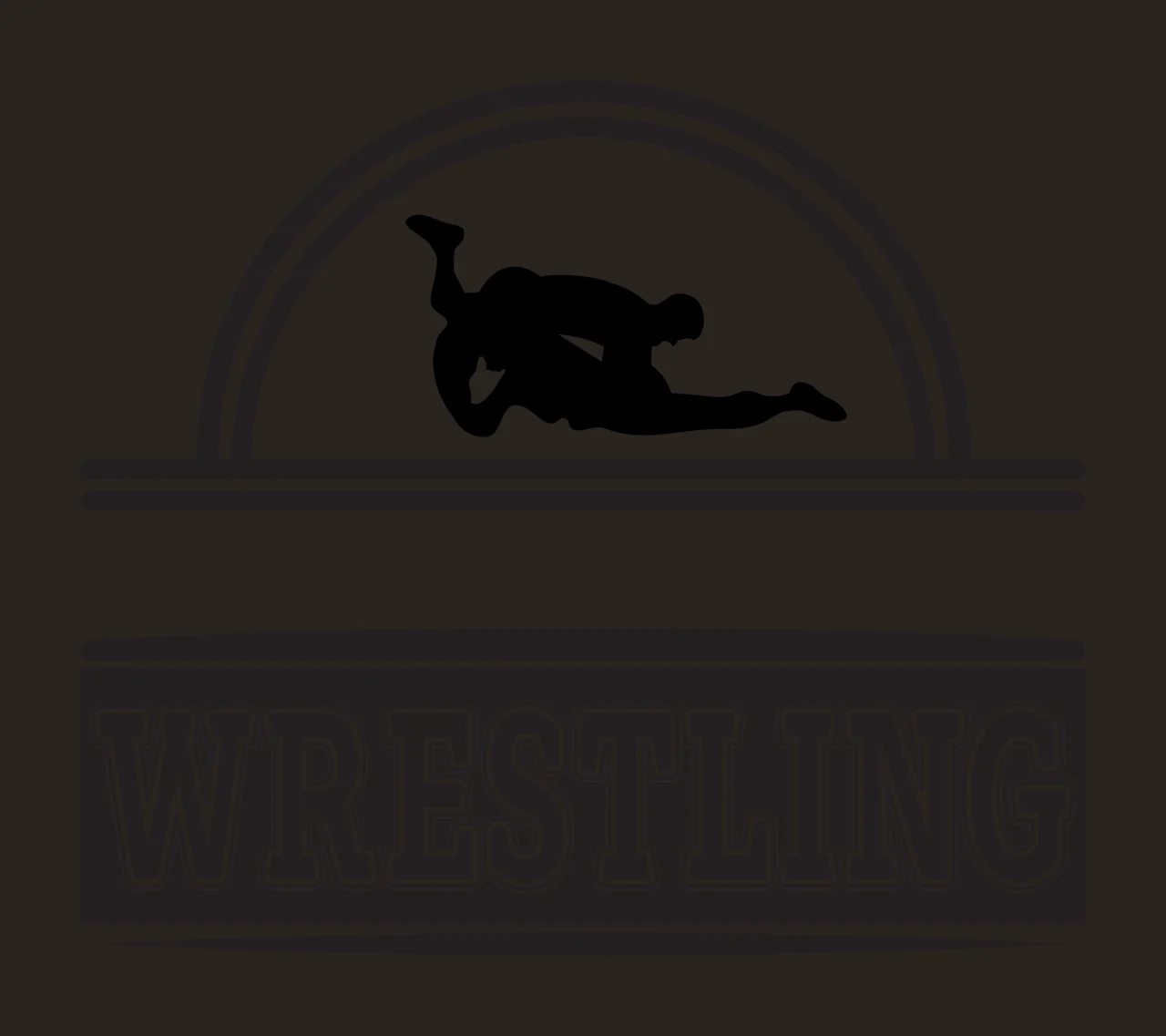 WRESTLING wrestlers silhouette Design with wrestler silhouettes, semi-circular arch frame, horizontal split bar and text banner in black and white contrast preview thumbnail