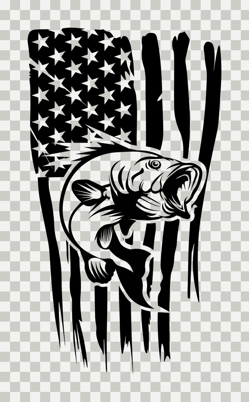 Fish Jumping Before American Flag stars stripes distressed transparency and detail preview thumbnail