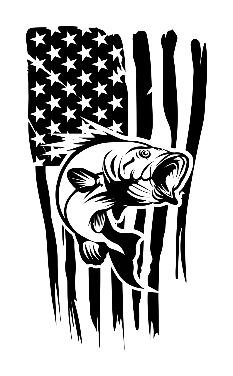 Fish Jumping Before American Flag stars stripes distressed